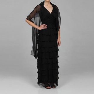 Patra Women's black Chiffon Tiered Dress Evening & Formal Dresses
