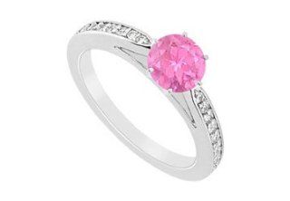 10K White Gold Engagement Ring in Pink Sapphire and CZ with 0.75 carat TGW LOVEBRIGHT Jewelry