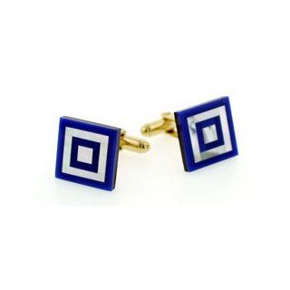 JJ Weston Modern styled yellow gold plated cufflinks with target designed lapis and mother of pearl with presentation box. Made in the U.S.A Jewelry