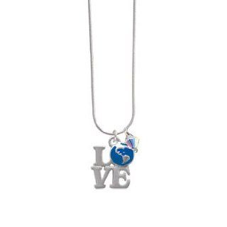 Silver Love with Enamel Earth Globe AB Swarovski Bicone Charm Necklace [Jewelry] Jewelry