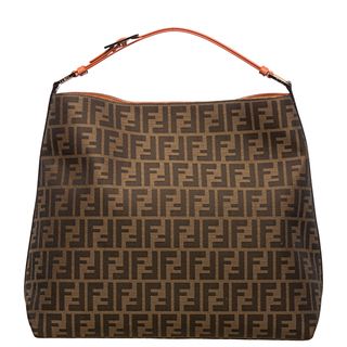 Fendi Zucca Jacquard Canvas Orange Leather Hobo Bag Fendi Designer Handbags