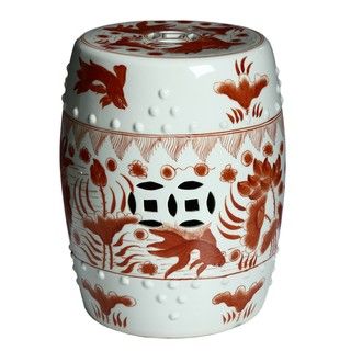Handmade Red/ White Porcelain Garden Stool (China) Garden Accents