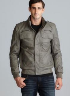 Calvin Klein Gray Faux Leather Bomber Jacket Calvin Klein Coats