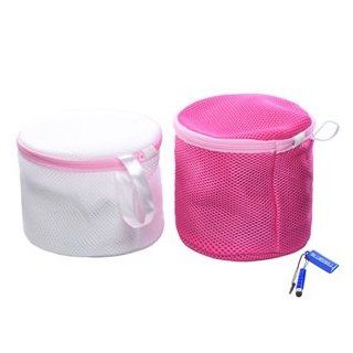 Bluecell Pack of 2 Bra Wash Laundry Portable Mesh Bag with Plastic Frame Construction(White color#Hot Pink color)  
