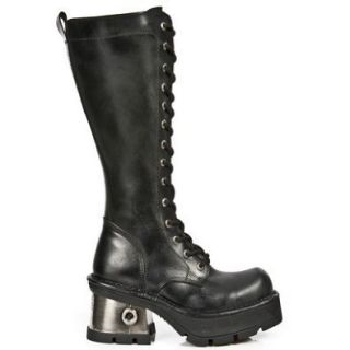 NEW ROCK, Women's Tall Lace Up Punk/Gothic style Boots.Leather upper and lining, rubber sole. M.237 S1   Black Shoes