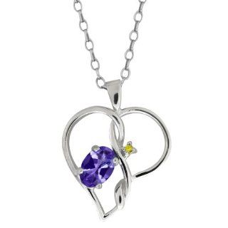 0.46 Ct Oval Blue Tanzanite and Canary Diamond Sterling Silver Pendant Jewelry