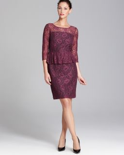 Adrianna Papell Three Quarter Sleeve Lace Peplum Dress   Sleeveless's