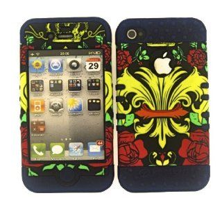 3 IN 1 HYBRID SILICONE COVER FOR APPLE IPHONE 4 4S HARD CASE SOFT DARK BLUE RUBBER SKIN SAINTS FLEUR DB TE335 KOOL KASE ROCKER CELL PHONE ACCESSORY EXCLUSIVE BY MANDMWIRELESS Cell Phones & Accessories
