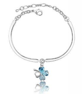Charm Jewelry Swarovski Crystal Element 18k White Gold Plated Aquamarine Blue Four Leaf Clover Elegant Fashion Bangle Bracelet Z#261 Zg4dd340 Jewelry