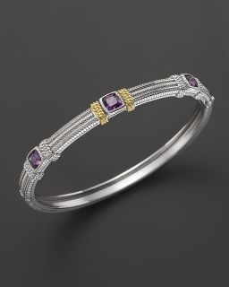 Judith Ripka Sterling Silver 3 Stone Bangle with Purple Crystal's