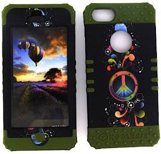 3 IN 1 HYBRID SILICONE COVER FOR APPLE IPHONE 5 HARD CASE SOFT DARK GREEN RUBBER SKIN PEACE MUSIC NOTES DG TE270 KOOL KASE ROCKER CELL PHONE ACCESSORY EXCLUSIVE BY MANDMWIRELESS Cell Phones & Accessories