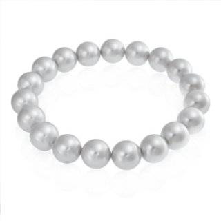 Bling Jewelry Round South Sea Shell Grey Pearl Stretch Bracelet 10mm Jewelry