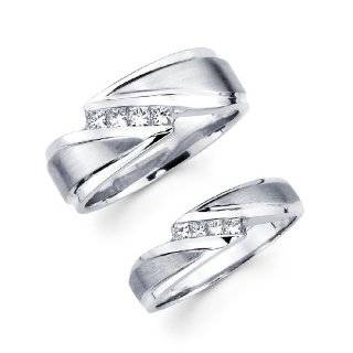14K White Gold Princess Diamond Men & Women's Couple Wedding Ring Band 2 Pieces Set (0.48 CTW., G H Color, SI Clarity) The World Jewelry Center Jewelry