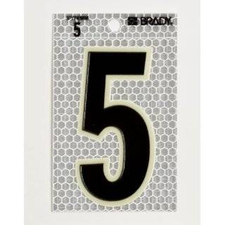 Brady 3010 5 3 1/2" Height, 2 1/2" Width, B 309 High Intensity Prismatic Reflective Sheeting, Black And Silver Color Glow In The Dark/Ultra Reflective Number, Legend "5" (Pack Of 10) Industrial Warning Signs Industrial & Scientifi
