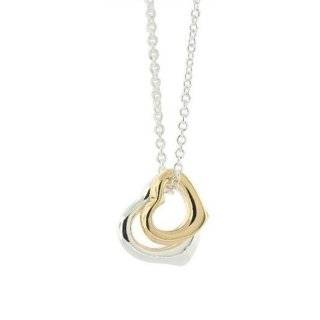 .925 Sterling Silver 2 Tone Silver & Yellow Gold Plated Double Open Heart Necklace 16" Jewelry