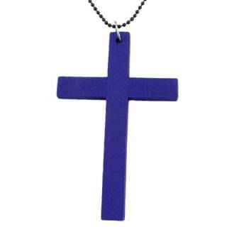 Women Blue Wooden Latin Cross Necklace w Black Chain Jewelry