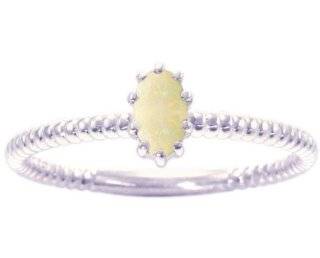 14K Yellow Gold Petite Oval Gemstone Solitaire Stackable Ring Opal, size8.5 diViene Jewelry