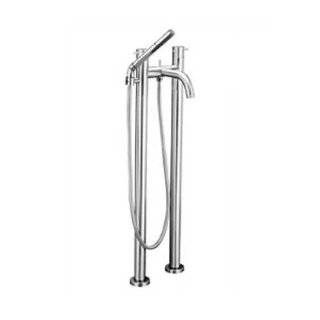 Aqua Brass Floormount Straight Lever Two Columns Tub Filler W/ Handshower 61086wh White   Bathtub Faucets  