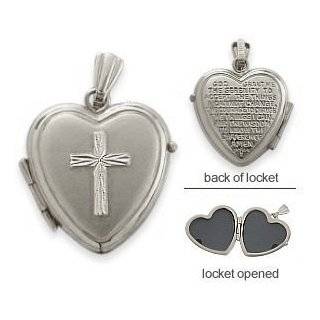 Ladies White Gold Heart Religious Cross Locket with Prayer with 20 Inch Chain Jewelry