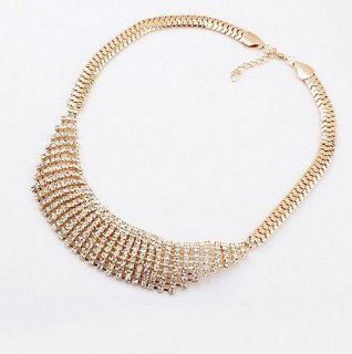 Wiipu Punk Style Snake Chain Link Gold Tone CZ Rhinestone Irregular Pendant Necklace(wiipu B321) Jewelry