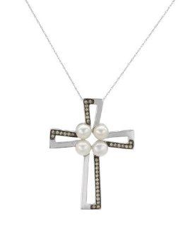 0.39 CTW Pearl 14K Gold Cross Necklace Jewelry