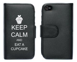 Black Apple iPhone 5 5S 5LP323 Leather Wallet Case Cover Keep Calm and Eat a Cupcake Cell Phones & Accessories