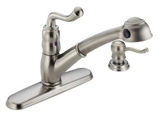 Delta 473 SSSD Saxony Single Handle Kitchen Pullout Faucet with Soap Dispenser, Stainless   Touch On Kitchen Sink Faucets  