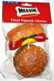 Milk Bone 2 Pack Vinyl Squeaky Chew Dog Toys   Hamburger and Hot Dog (1 Pack)  Pet Chew Toys 
