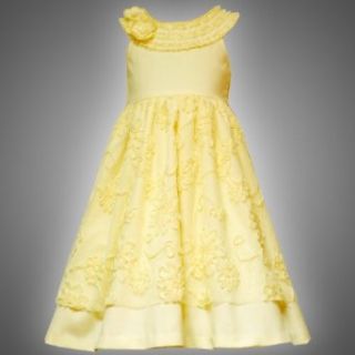 Size 6X RRE 4009E YELLOW RUFFLE NECKLINE BONAZ MESH OVERLAY LINEN Special Occasion Flower Girl Easter Party Dress,E340091 Rare Editions Girls 4 6X Clothing