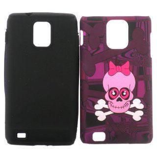 Samsung i997 i 997 Infuse 4G 4 G Purple Pink Cute Skull Ribbon Bones Design Dual Layer Hybrid 2 in 1 Snap On Hard Protective Cover and Black Silicone Case Cell Phone Cell Phones & Accessories