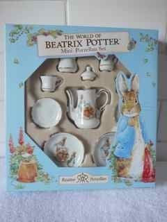 Beatrix Potter 10 piece Peter Rabbit Mini Porcelain Child's Tea Set in blue box by Reutter Porzellan of Germany 