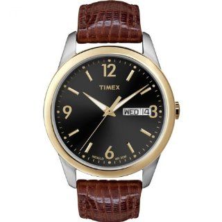 Timex Mens Classics Black INDIGLO Dial Day & Date Brown Leather Strap Watch T2N355 Watches