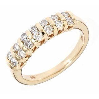 2 Row Channel Set Diamond Wedding Anniversary Band 14k Yellow Gold (0.6 Cttw, SI Clarity, G Color) Jewelry