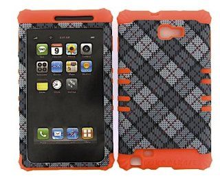 3 IN 1 HYBRID SILICONE COVER FOR SAMSUNG GALAXY NOTE 1 HARD CASE SOFT ORANGE RUBBER SKIN PLAID OR TE370 I717 KOOL KASE ROCKER CELL PHONE ACCESSORY EXCLUSIVE BY MANDMWIRELESS Cell Phones & Accessories