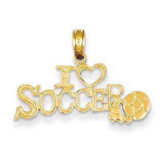 I Heart Soccer Pendant in 14kt Yellow Gold   Flattering   Women   Mirror Finish GEMaffair Jewelry