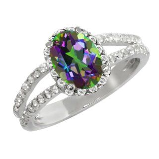 2.08 Ct Oval Green Mystic Topaz White Sapphire Sterling Silver Ring Jewelry