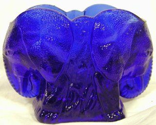 Amazing Double Elephant Cobalt Blue Glass Toothpick Holder 