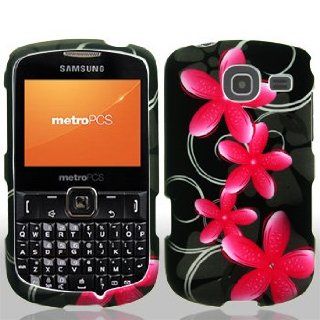 Samsung Freeform 4 IV R390 R 390 Black with Pink Floral Flowers Black Swirl Vines Design Snap On Hard Protective Cover Case Cell Phone Cell Phones & Accessories
