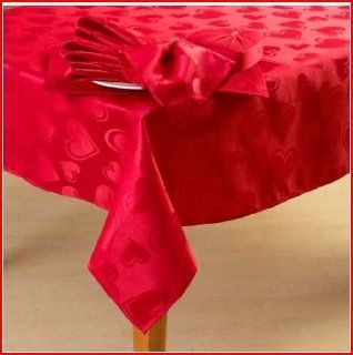 Romantic Happy Valentines Day Red Hearts Fabric Tablecloth 60" X 102"  