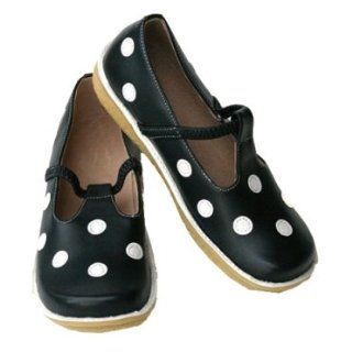 Puddle Jumper T Strap Slip On Leather Shoes Black White Polka Dot (2 Youth (Fits as Size 1)) Shoes