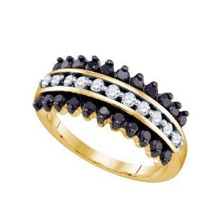 10k Yellow Gold 0.85CT Round Black & White Diamond Fashion Band Ring Jewelry