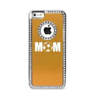 Apple iPhone 5 5S Gold 5S2647 Rhinestone Crystal Bling Aluminum Plated Hard Case Cover Mom Soccer Cell Phones & Accessories
