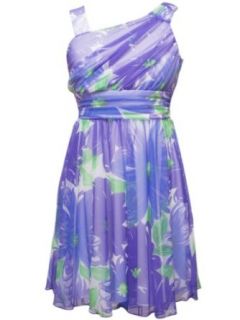 Rare Editions Girls 7 16 Purple Floral Print Dress, Purple, 7 Clothing