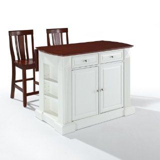 Crosley Furniture Drop Leaf Breakfast Bar Top Island in White Finish with 24 Inch Cherry Shield Back Stools Home & Kitchen