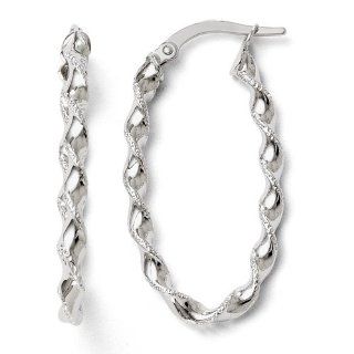 Leslies 14K White Gold Twisted Oval Hoop Earrings Jewelry