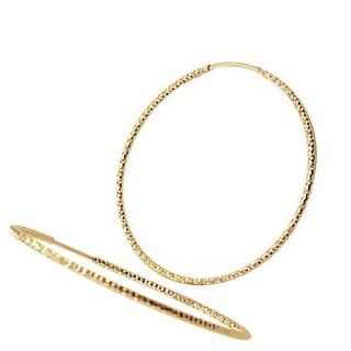 14k Yellow Gold Big Hoop Earrings Large Diamond Cut 2" Jewel Tie Jewelry