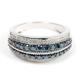 Party Band Blue & White Diamond Ring Sterling Silver Fine Jewelry Jewelry