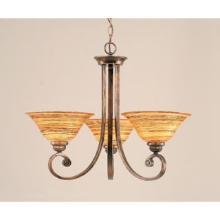 Toltec Lighting Curl 3 Up Light Chandelier with Glass Shade
