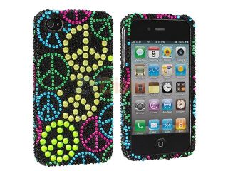 Colorful Peace Sign Bling Rhinestone Diamond Snap On Hard Skin Case Cover for AT&T Verizon Sprint Apple iPhone 4S 4G 4