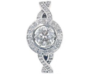 1.15CT Halo Petite Diamond Engagement Ring 14K White Gold Criss Cross Design New
